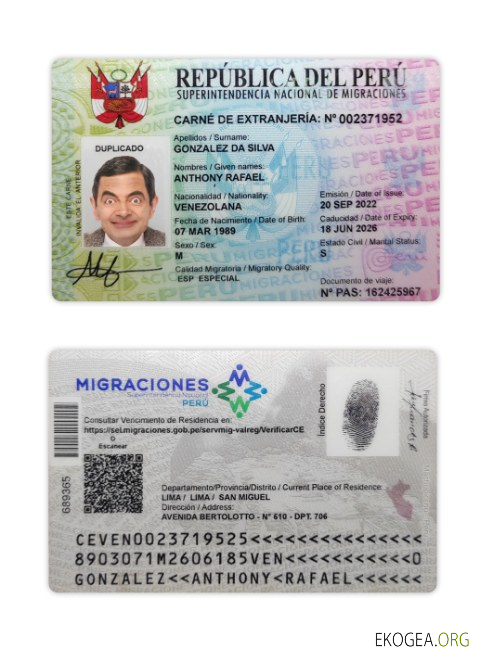 Carte d'identité nationale du Pérou